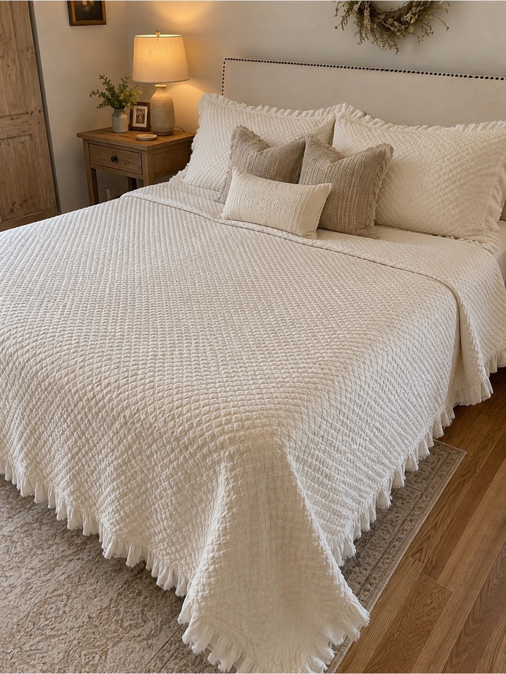 Peacock Alley Alyssa Full/Queen Diamond Cotton Matelassé Coverlet Blanket Cream